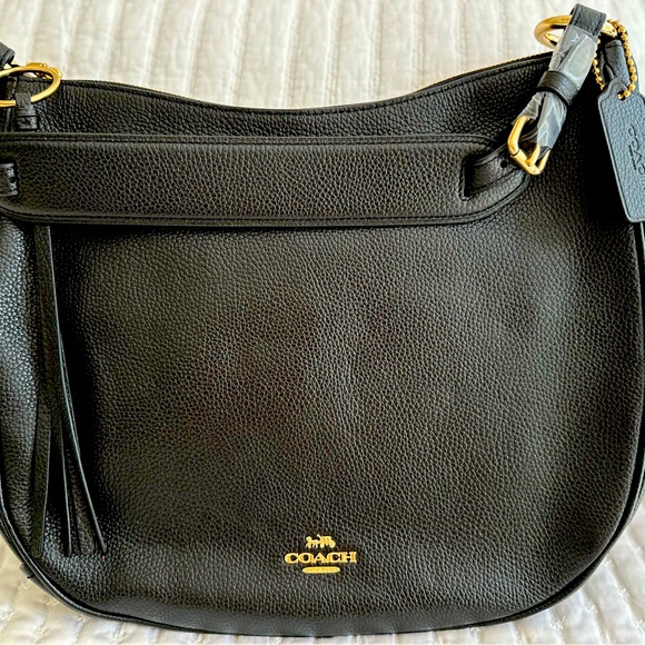 Coach Black Pebbled Leather Shoulder Bag NEW with stickers - Picture 1 of 9